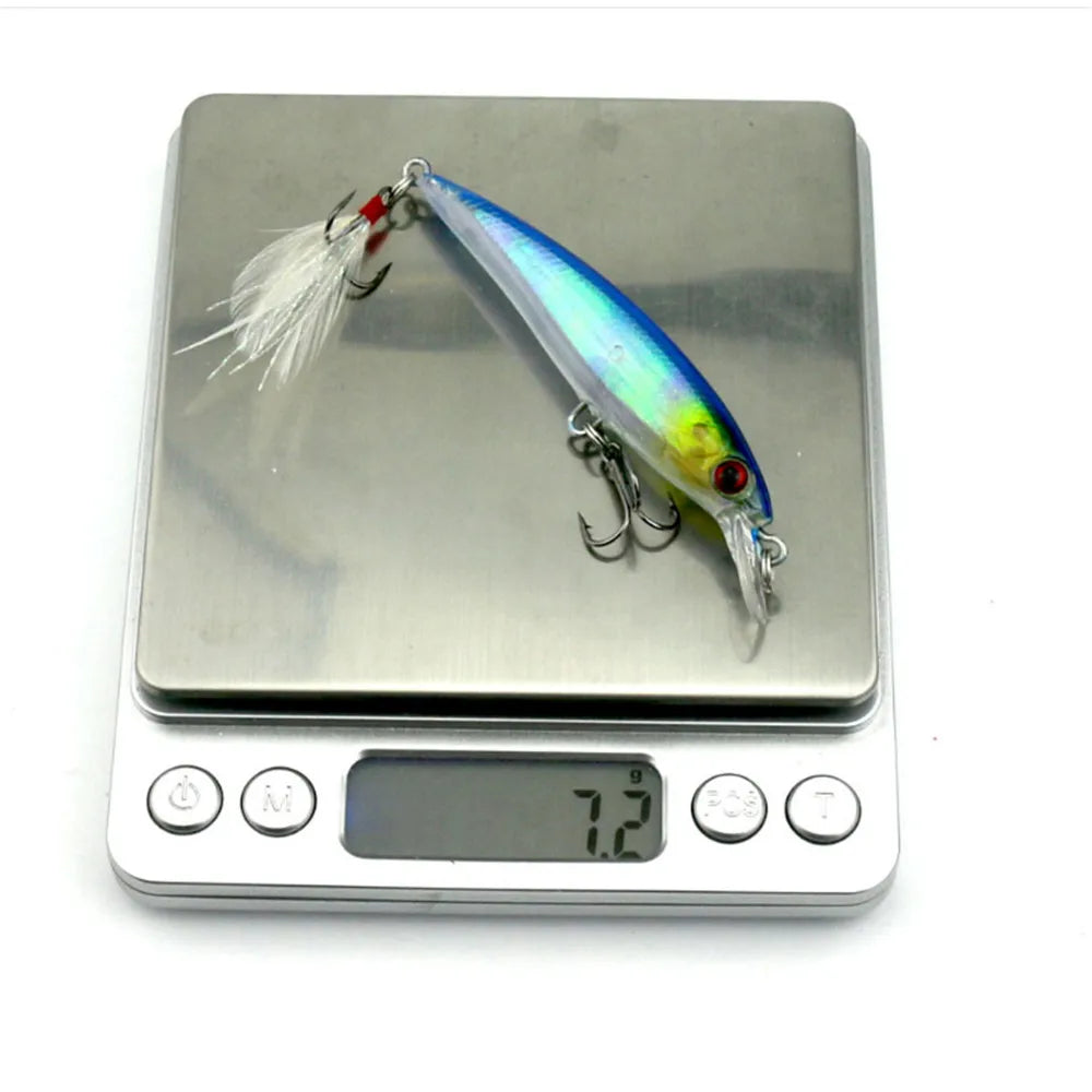 Minnow Fishing Lure – 9cm, 7.2g | Hard Bait with Feather Wobbler | Treble Hook | Carp Crankbait - Cast And Catch