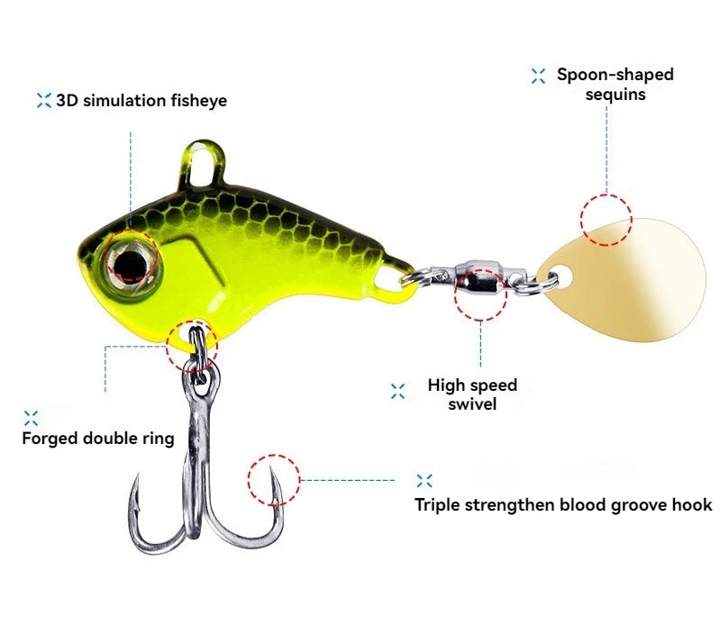 5pcs Fishing Lure Set – Rotating Metal VIB | Vibration/Spinner/Spoon | Hard Bait | Sea Fishing | Sequins - Cast And Catch