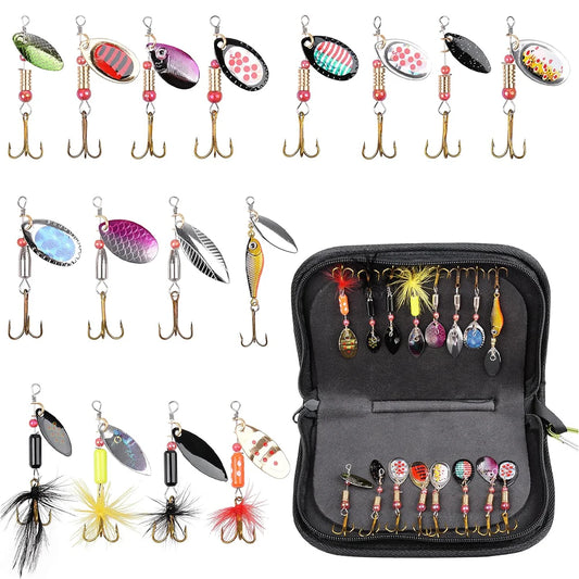 5/10/16pcs Spinner Lures – Spoon Bait | Feather Treble Hooks | Pike, Trout, Salmon & Bass - Cast And Catch