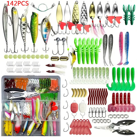 Fishing Lure Set – 18/21/59/142pcs Mixed VIB Lures | Soft Lures, Minnows, Poppers & Hooks | Freshwater Fishing Accessories - Cast And Catch