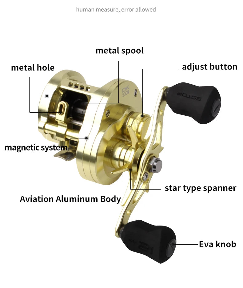 RUKE DK200 Metal Casting Reel – 15kg Drag | 10+1BB | 249g | Aluminum Alloy Handle with Rubber Knobs - Cast And Catch
