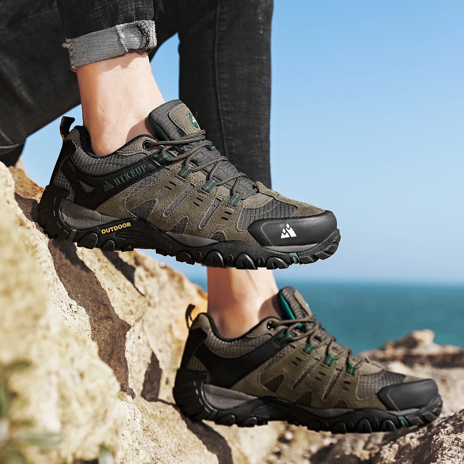 HIKEUP Men’s Hiking Shoes – Suede Leather | Wear-Resistant Outdoor Trekking, Walking & Hunting Tactical Sneakers - Cast And Catch