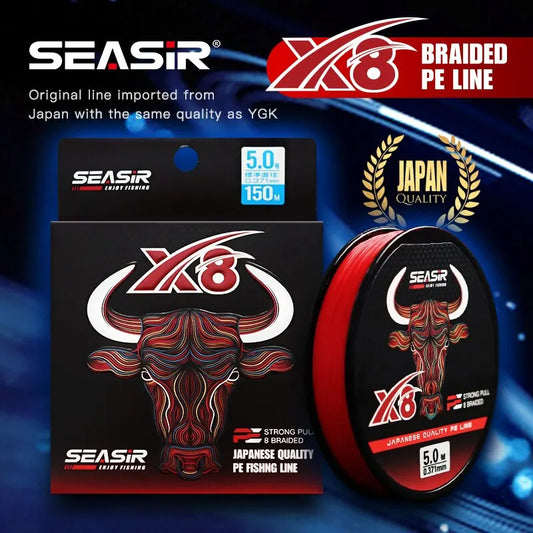 Seasir RedBull 8-Strand Braided PE Fishing Line – 150m, 0.8–5.0mm, 12–50lb | Japan Quality Multifilament Main Line - Cast And Catch