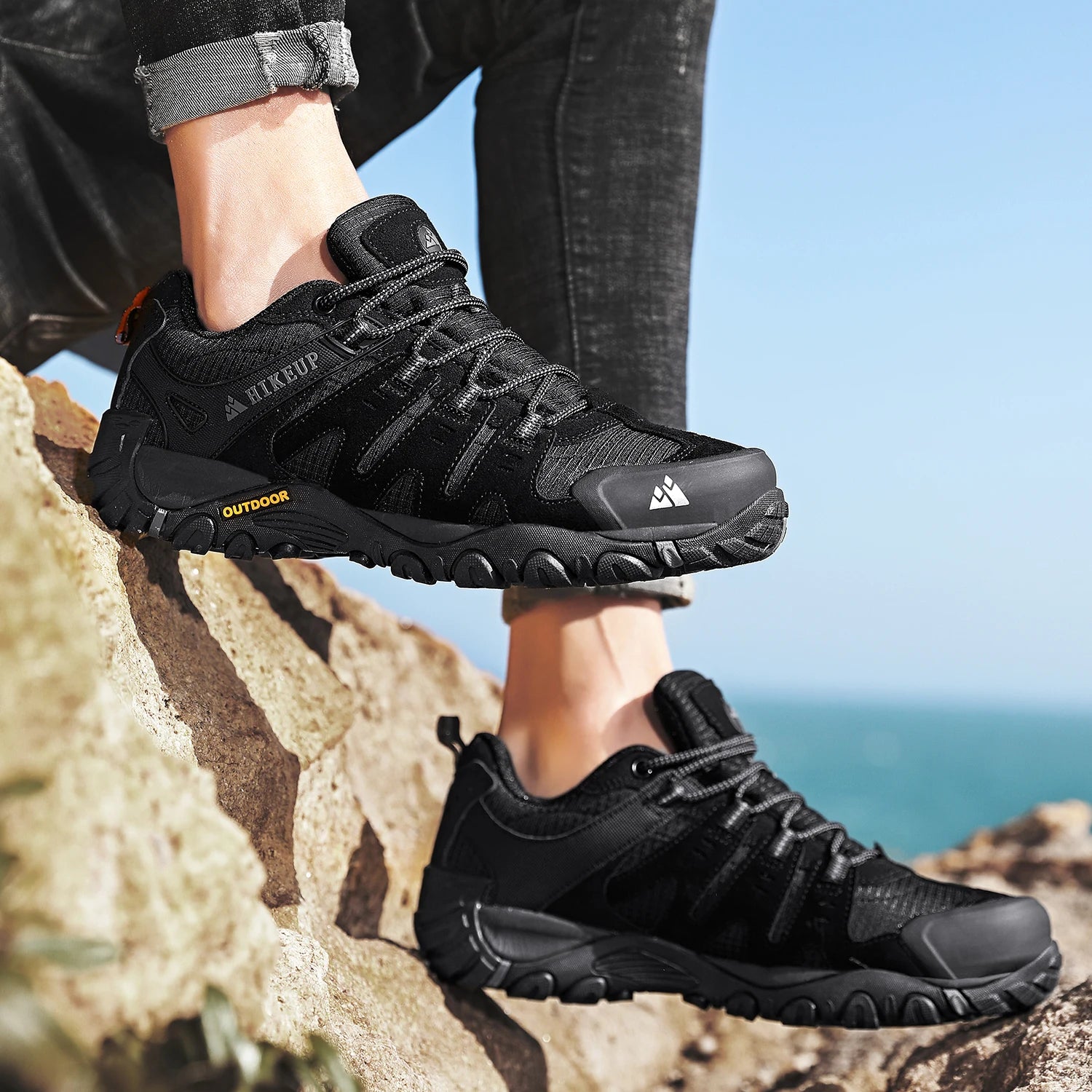 HIKEUP Men’s Hiking Shoes – Suede Leather | Wear-Resistant Outdoor Trekking, Walking & Hunting Tactical Sneakers - Cast And Catch