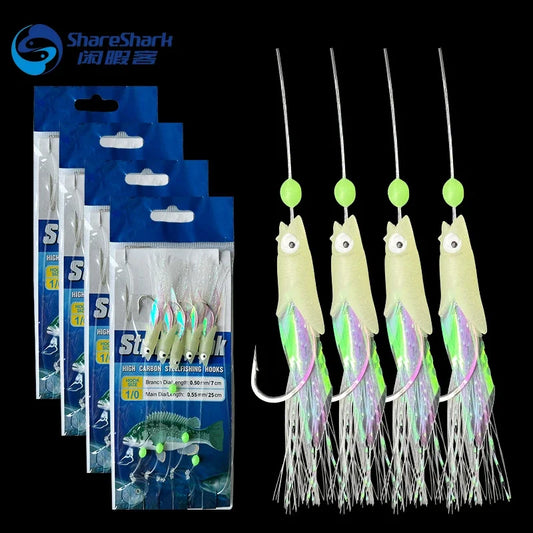 5-Hook Sabiki Rig – Real Fish Skin | Glow-in-the-Dark Flash | Saltwater Bait Rig for Mackerel - Cast And Catch