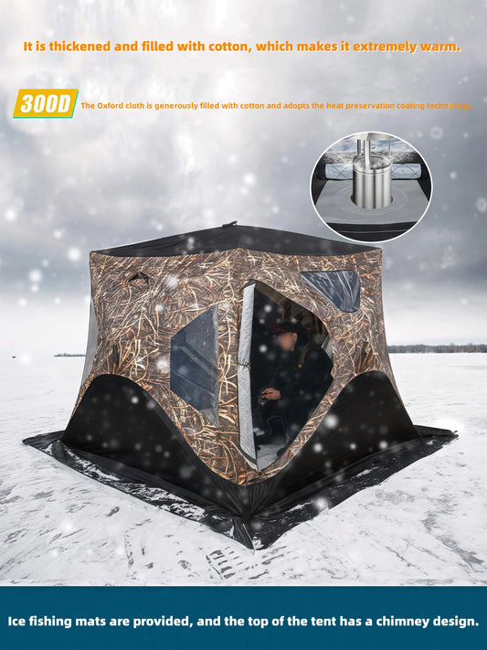 Outdoor Ice Fishing Tent – Thickened Cotton | Snowproof Winter Tent | 3–4 Person with Chimney Opening - Cast And Catch