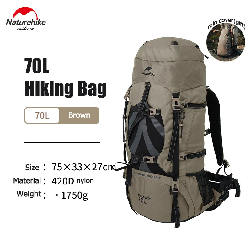 Naturehike Mountain Backpack – 70L | Men’s Waterproof Outdoor Hiking & Climbing Bag | Large Capacity Travel Shoulder Bag - Cast And Catch