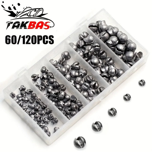 60/120pcs Fishing Weights Kit – Premium Split Shot Sinkers | 5 Sizes, Round Removable Design | Freshwater Use - Cast And Catch