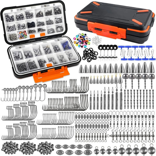 Fishing Accessories Set – 264/397pcs Tackle Box with Hooks, Weights/Sinkers, Swivels, Beads & Gear - Cast And Catch