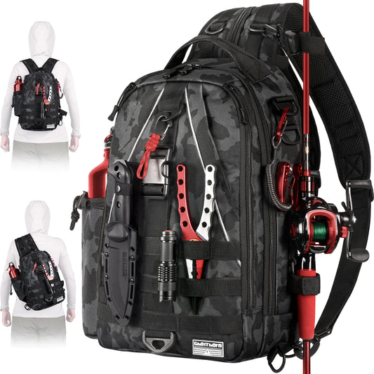 Fishing Tackle Sling Backpack – With Rod Holder | Includes Tackle Box | Fly Fishing Gear for Men & Women - Cast And Catch