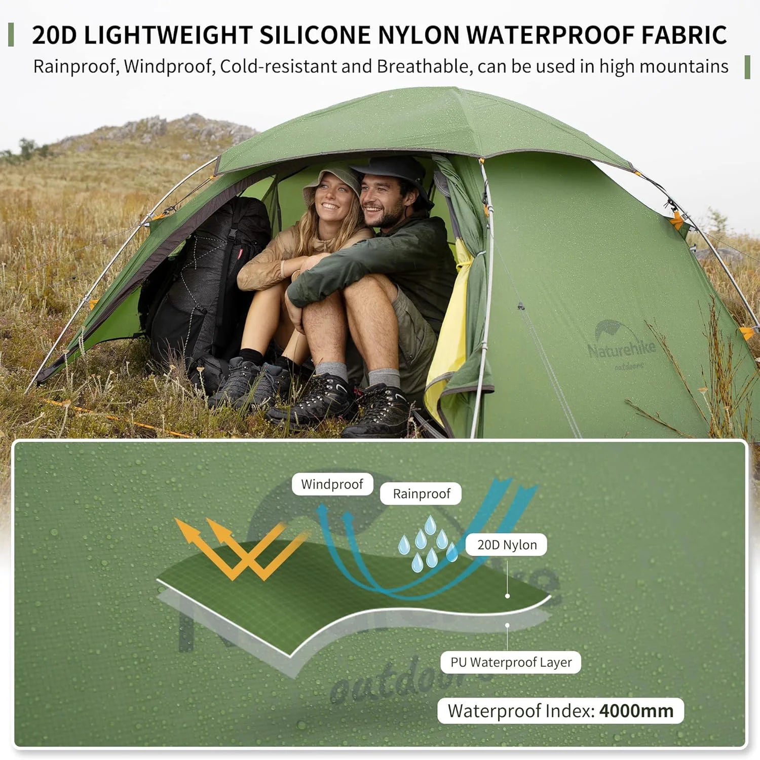 Naturehike Cloud Peak 2 Tent – Ultralight, Waterproof | 4-Season Backpacking & Camping Tent for 2-3 People | T-Zipper - Cast And Catch