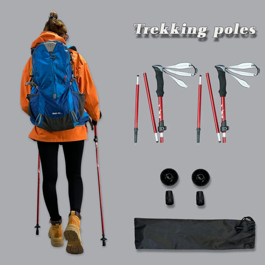2pcs Hiking/Trekking Poles – Collapsible, Ultralight Folding Walking Sticks | For Men, Women & Seniors - Cast And Catch