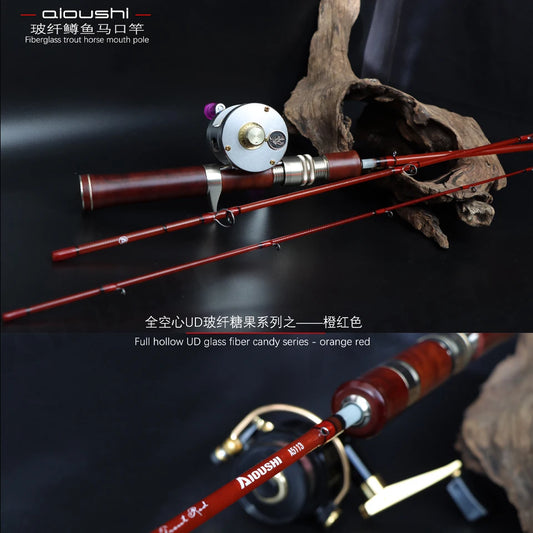 Aioushi Fully Hollow Multi-Section UD Fiberglass Trout Rod | Handcrafted Solid Wood Handle | Portable - Cast And Catch