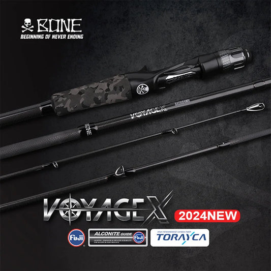 Bone 2024 New Voyage X Series – 4-Piece Spinning/Casting Rod | FUJI Guides | Portable with Pouch | Travel-Friendly - Cast And Catch