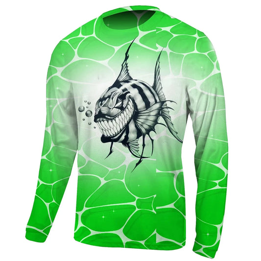 Men’s Outdoor Fishing T-Shirt – Long Sleeve Cotton | Funny Fish Print | Casual O-Neck Loose Pullover - Cast And Catch
